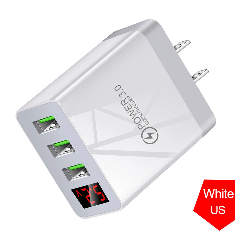 5V 3A Digital Display Quick charge 3.0 USB Charger for Xiaomi mi 11 10 9 iPhone Samsung Huawei Fast Charging Wall Phone Charger