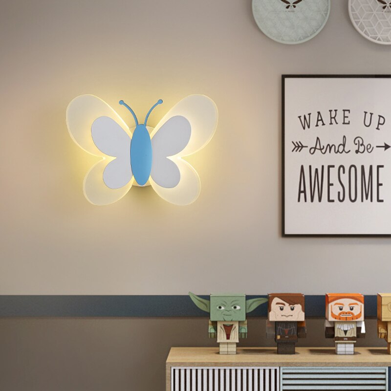 Butterfly Led Wall Sconce With Switch For Kids Bedroom Night Lights Deco Lamp For Girls Pink Fairy Nordic Nursery Decor HWL-044