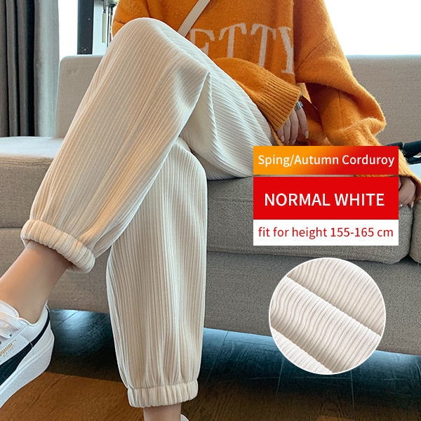 Women Warm Winter Plush Thick Cashmere Corduroy Pants Female Casual Korean Style Sweatpants Loose Harem Long Trousers Joggers