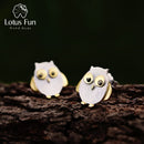 Lotus Fun Real 925 Sterling Silver Natural Creative Handmade Designer Fine Jewelry Ctue Owl Stud Earrings for Women Brincos