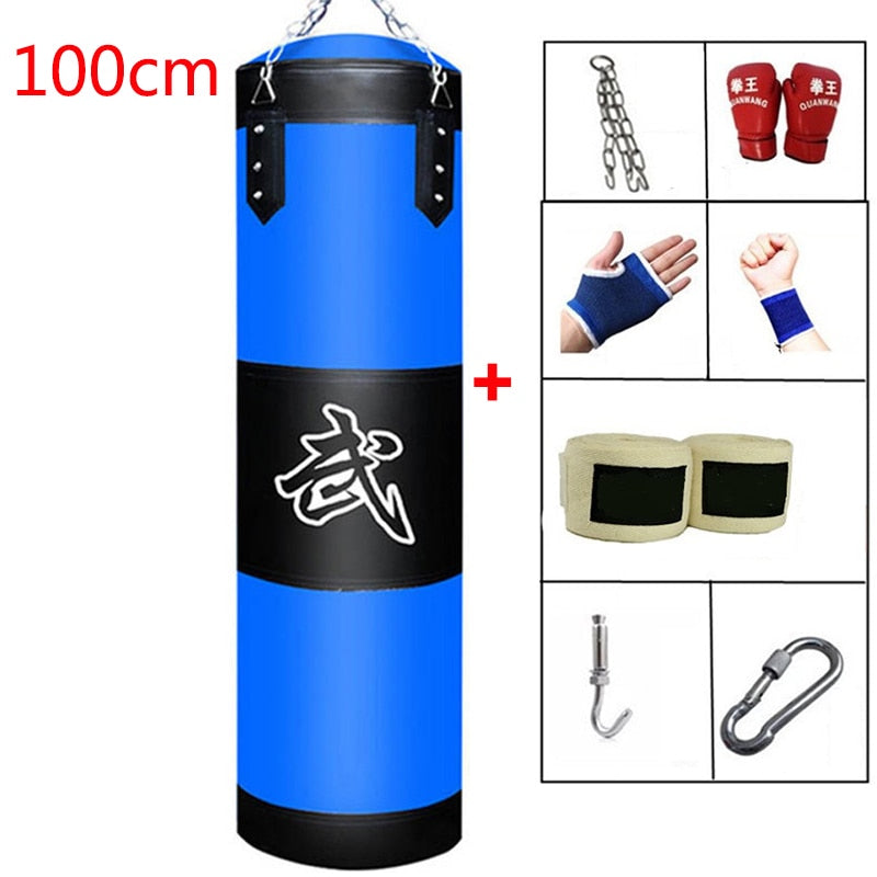 60cm 80cm 100cm 120cm Empty Boxing Punching Bag Hanging Kick Sandbag Boxing Training Fight Karate Sandbag with Glove Wrist Guard