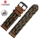 20mm 22mm 24mm Braided Genuine Leather Strap Quick Release Men Women Replacement Bracelet Belt Wrist Band for Smart Watch Brown