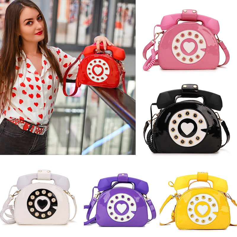 Telephone Shape Purses and Handbags for Women Fashion Pink Shoulder Bag Novel Designer Brand Crossbody Bag Top-Handle Totes 2021