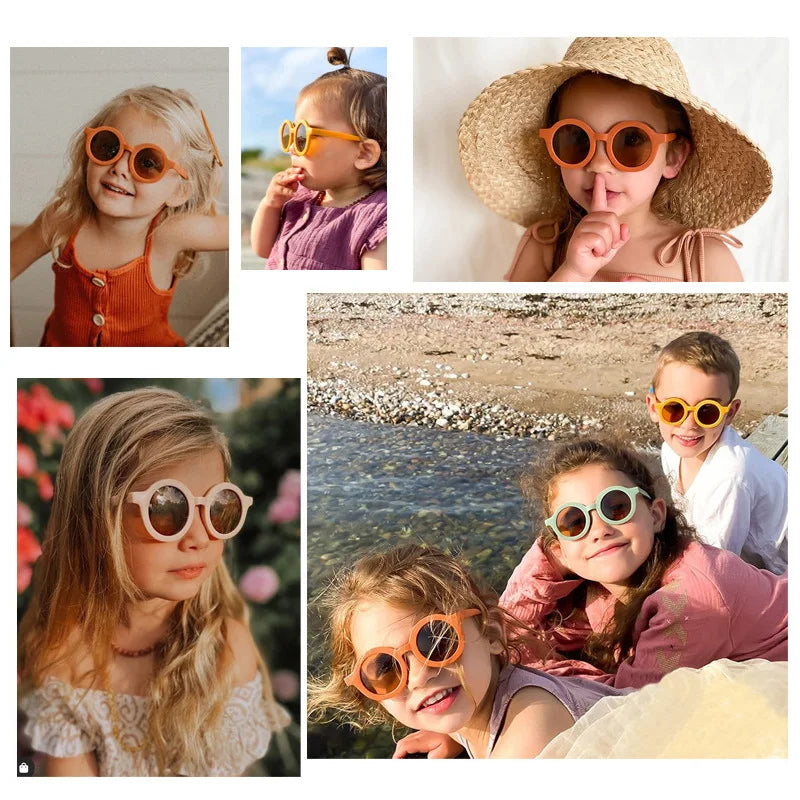 Free shipping children's color round frame light PC cute small face sunglasses