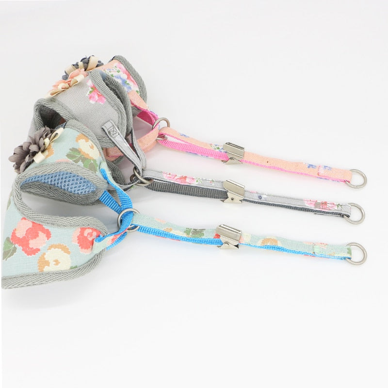 Dog Harness Leash Set Fashion Lovely Floral Breathable Adjustable Cat Harness Vest for Small Medium Dogs Cats Leashes Outdoor