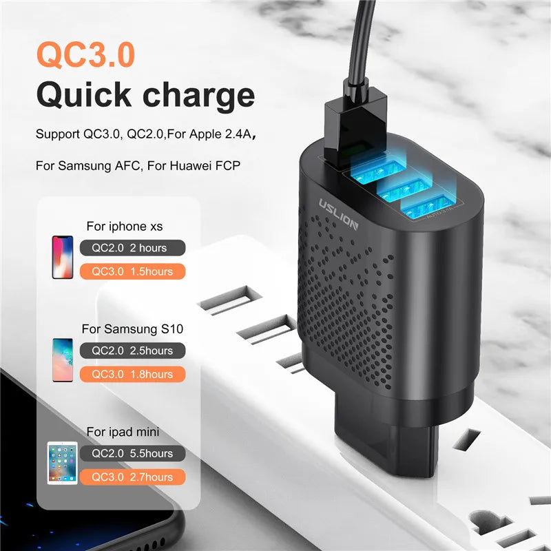 USLION 48W USB Charger EU KR AU Plugs USB Fast Charging QC3.0 Wall Charger For iPhone Samsung Xiaomi Mobile Phone Adapter Travel