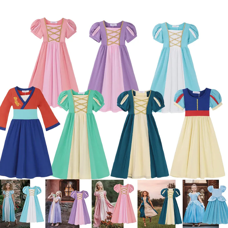 Disney Long Princess Dresses Girls Cosplay Performance Costume Christmas Cinderella Belle Snow White Rapunzel Dress Ball Gown