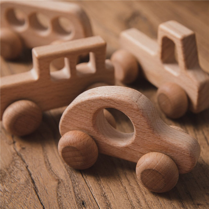 4Pcs Custom Wooden Toys Montessori Educational Beech Wood Car Children Cartoon Car Toy Baby Wood Gift For 2-6 Years Old Kids