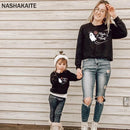 NASHAKAITE Mom And Daughter Equal Halloween Cartoon Ghost Printed Family Sweater Mommy And Me Clothes Family Matching Clothes