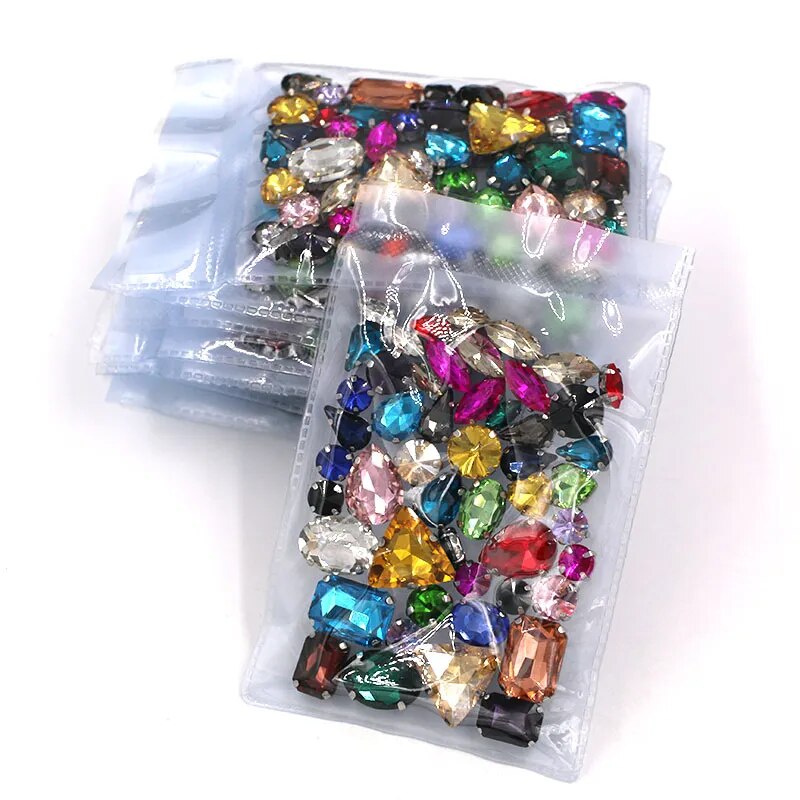 Hot Sale  Wholesale 5 bags mixed shape mix colors silver base sewing glass crystal rhinestones for clothing/wedding dress
