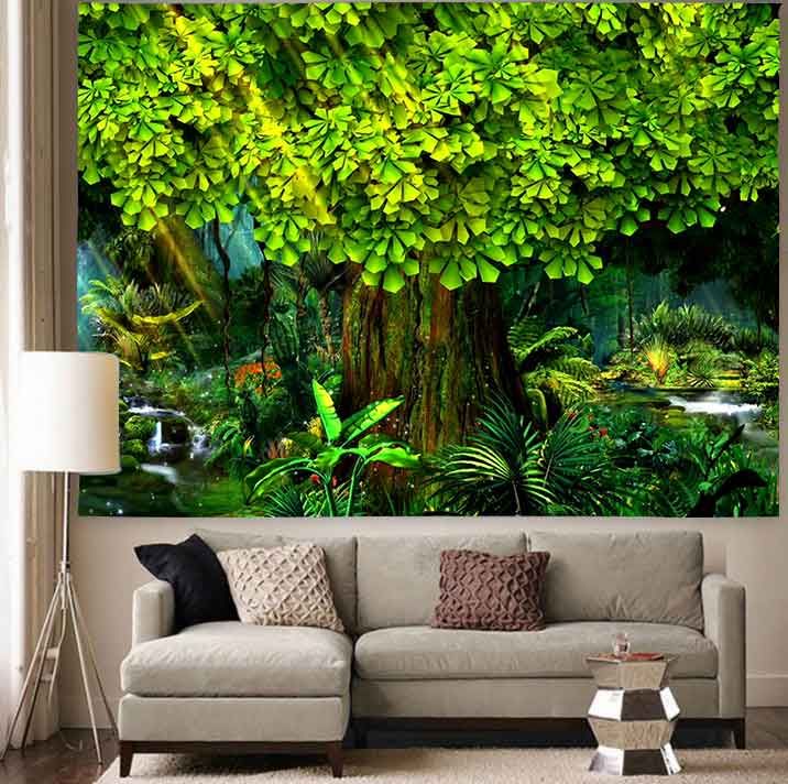 Simsant Psychedelic Forest Tapestry Mushroom Castle Fairy Tale Wall Hanging Tapestries for Living Room Bedroom Home Dorm Decor