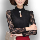 2021 Spring Autumn Women Long Sleeve Lace Floral Blouse Shirts Crochet Lace Elegant Blouse Casual Slim Tops Office Shirts