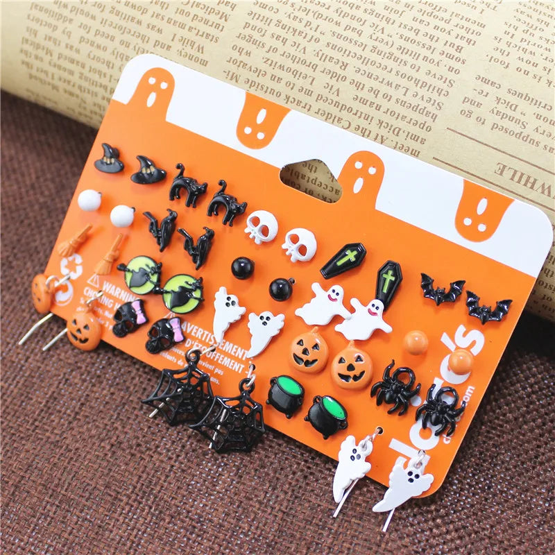 Nightmare Before Christmas Halloween Earrings Punk Skeleton Pumpkin Car Funny Cute Samll Stud Earrings Jewelry Aretes De Mujer