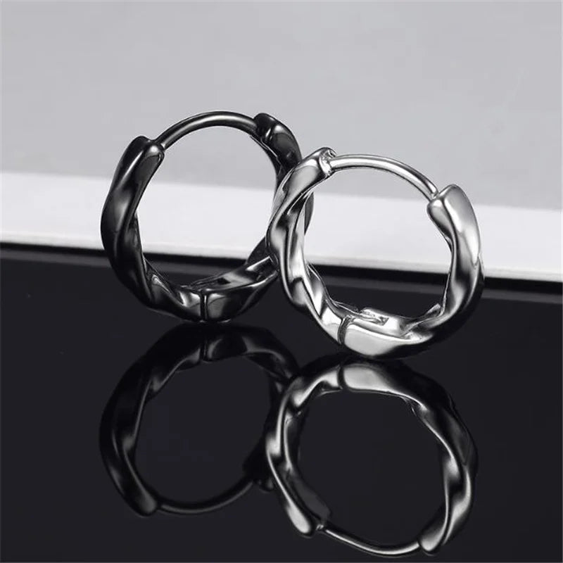 Trendy 925 Sterling Silver Earrings For Men Jewelry Fashion Wave Hoops Earrings Male Female Black White Accessories For Boy Gift