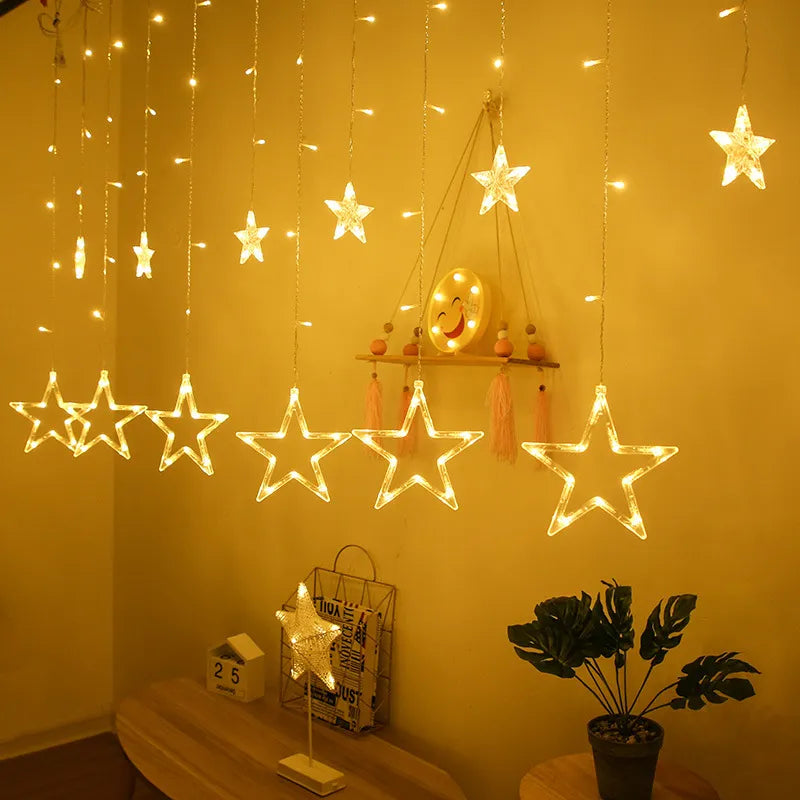 LED Icicle Star Moon Lamp Fairy Curtain String Lights Garland Christmas Lights Decor for Room Home Wedding Party Window Decor