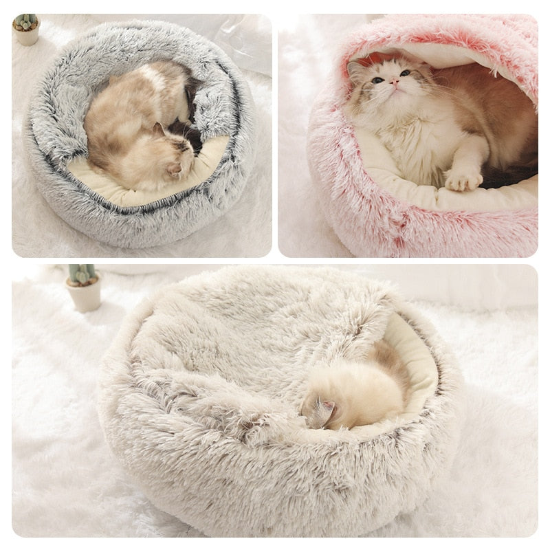 Pet Dog Bed Cat Bed Round Plush Cat Warm Bed House Soft Long Plush Bed For Small Dogs For Cats Nest 2 In 1 Cat Bed