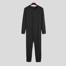 INCERUN Men Pajamas Jumpsuit Homewear Solid Color Long Sleeve Comfortable Button Leisure Sleepwear Men Rompers Nightwear S-5XL
