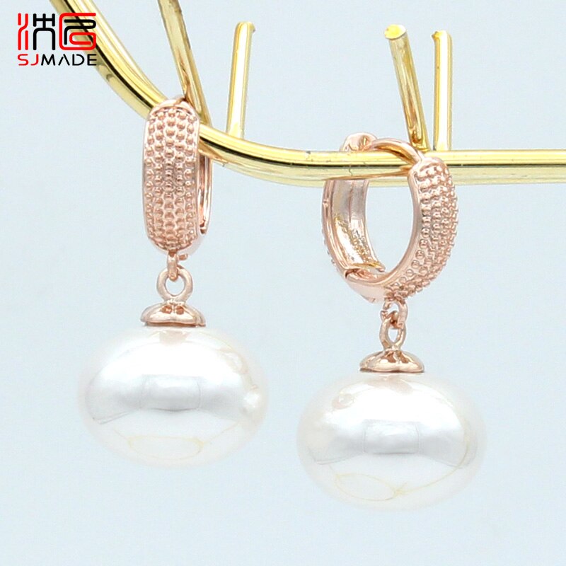SHENJIANG New Fashion Imitation Big Bread Pearl Dangle Earrings For Women Wedding Jewelry Vintage 585 Rose Gold Color Eardrop