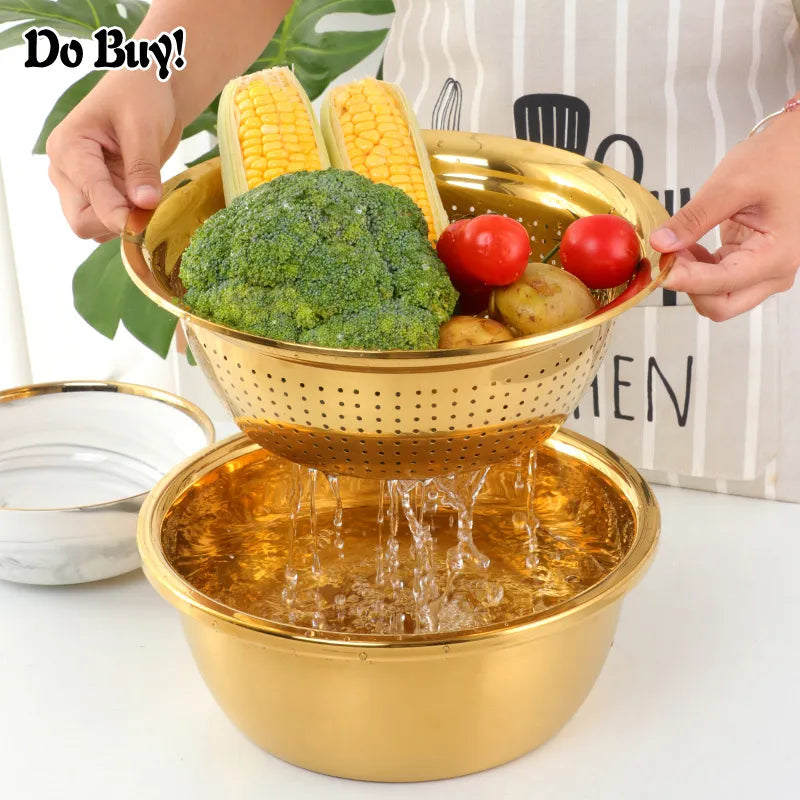 3 Pcs/Set Vegetable Slicer Drain basket Stainless Steel Fruit Potato Peeler Grater Round Rice Washer Drain Basket Supplies