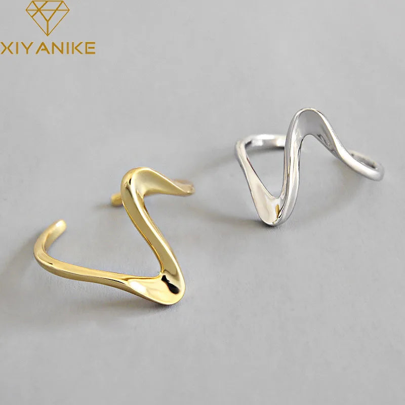 XIYANIKE Silver Color  Creative Waves Design Ring Simple Irregular Handmade Wedding Jewelry for Women Size 17mm Adjustable