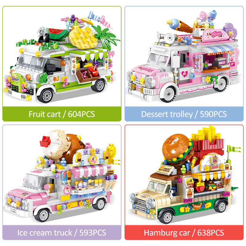 City Mini Girls Ice Cream Sets Model Building Blocks Friends Racing Vehicle Hot Dog Camping Car Bricks Toys For Children