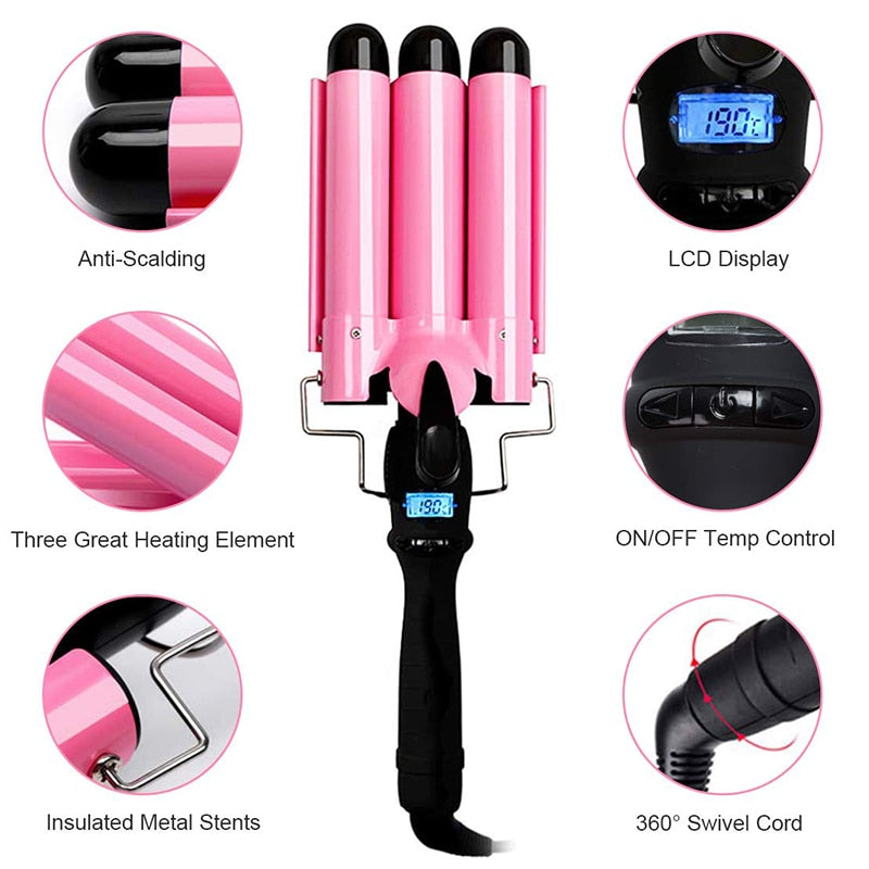 Triple Barrel Hair Curler Professional Tourmaline Ceramic Curling Iron Auto Perm Splint Hair Styling Tools Wave Wand