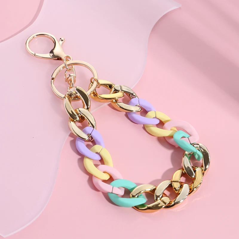 Acrylic Plastic Link Chain Keychain Macaron Color Handmade Key Ring For Girls Gifts Handbag Charms