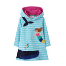 Jumping Meters New Arrival Unicorn Princess Hooded Dress for Autumn Winter Stripe Fashion Children Cotton Clothing Baby