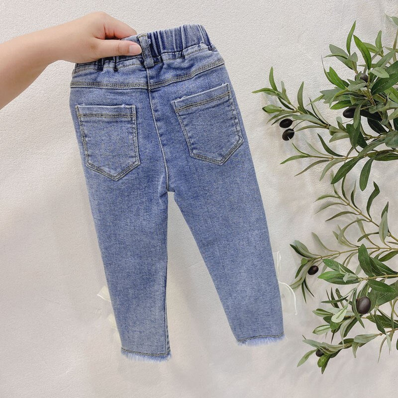 2-7T Jeans For Girls Elegant Bow Cute Denim Pants Sweet Bowknot Stretch Lovely Spring Child Trousers Toddler Kid Baby Steetwear