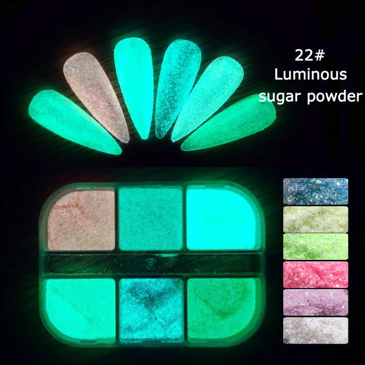 6 Grid Snow Crystal Nail Glitter Powder Sparkly Ice Chrome Flakes Reflective Thin Sequins Autumn Winter Nail Art Decoration LAXR