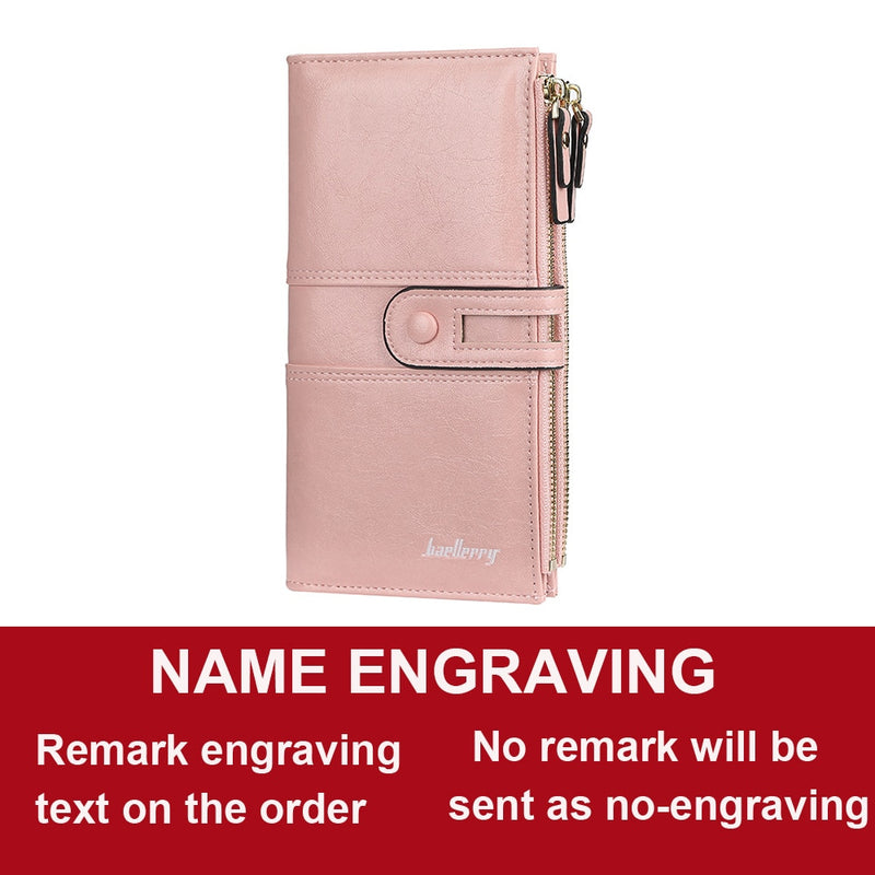 2022 Name Engrave Women Wallets Fashion Long Leather Top Quality Card Holder Classic Female Purse  Zipper Brand Wallet For Women