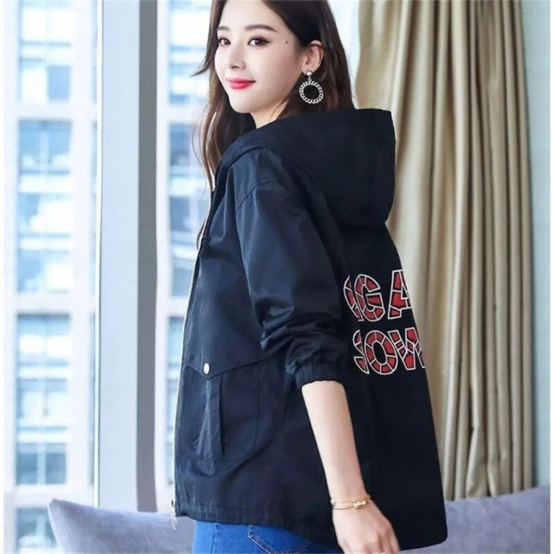 2020 New Women Jackets Autumn Windbreaker Female Long Sleeve Casual Hooded Jacket Zipper Lightweight Outwear Plus Size P713