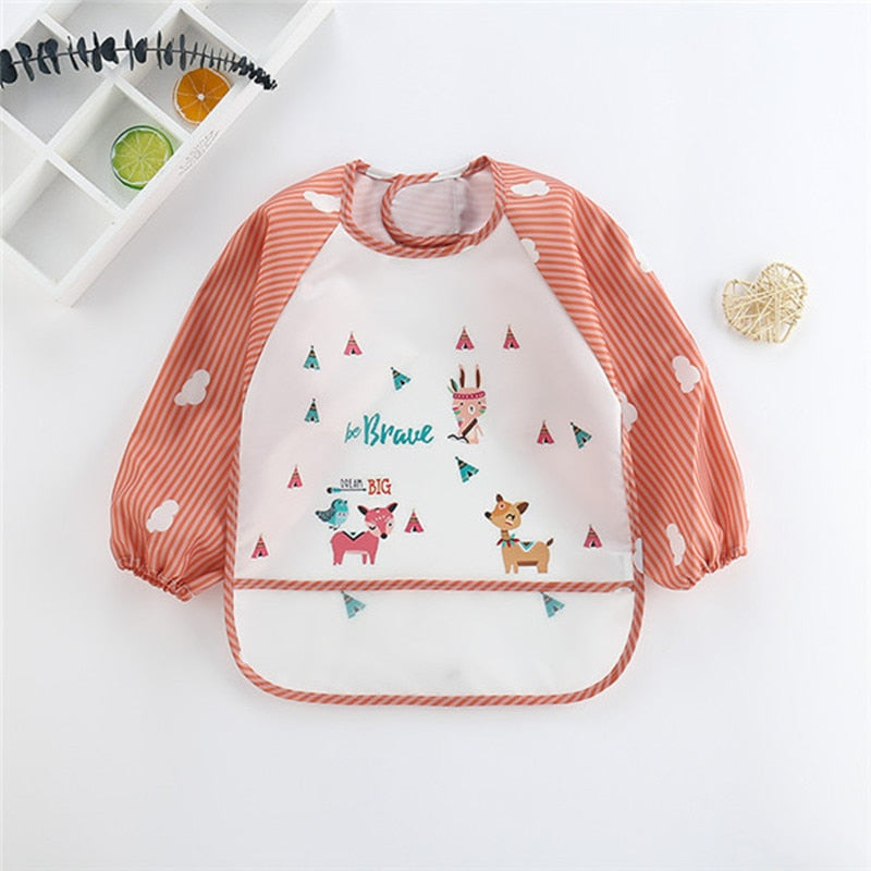 Baby Kids Toddler Long Sleeve Waterproof Eating Smock Feeding Bib Apron Pocket Baby Bandana Bibs Baby Self Feeding Bib