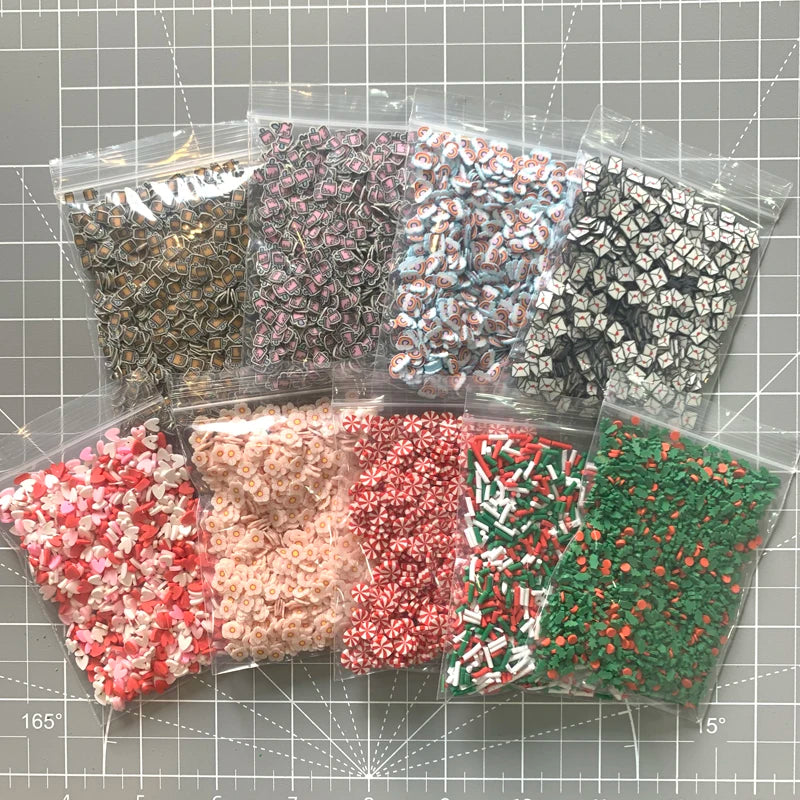 20g Mini Polymer Clay Embellishments Halloween Skull Christmas Candy Cane Mixed Pattern DIY Holiday Crafting Shaker Sprinkles