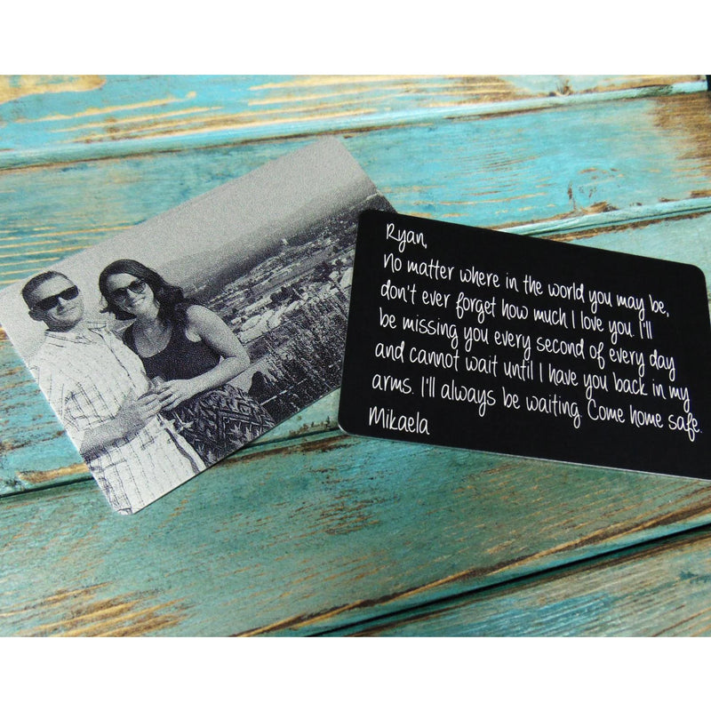 Engraved Laser Picture Wallet Insert Card Black Stainless Steel for Father's Day Gift with Your Handwriting Personalized Design