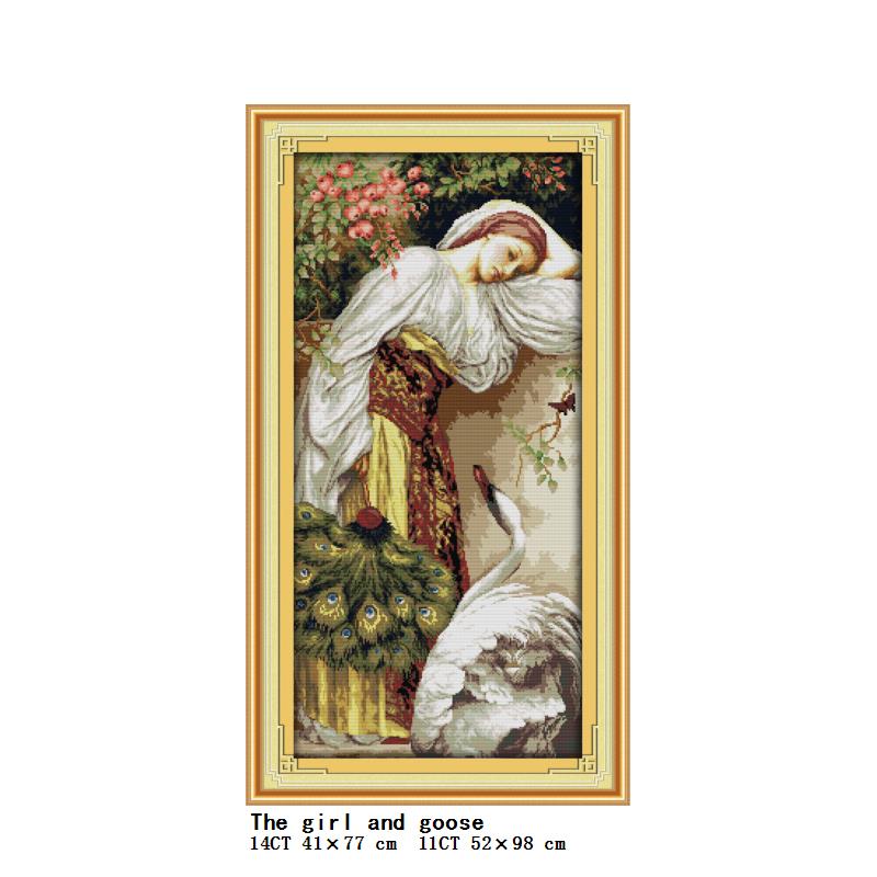 Garden picking the flower and smelling flower girl series count and stamping cross stitch 14CT11CT embroidery kit needlework kit