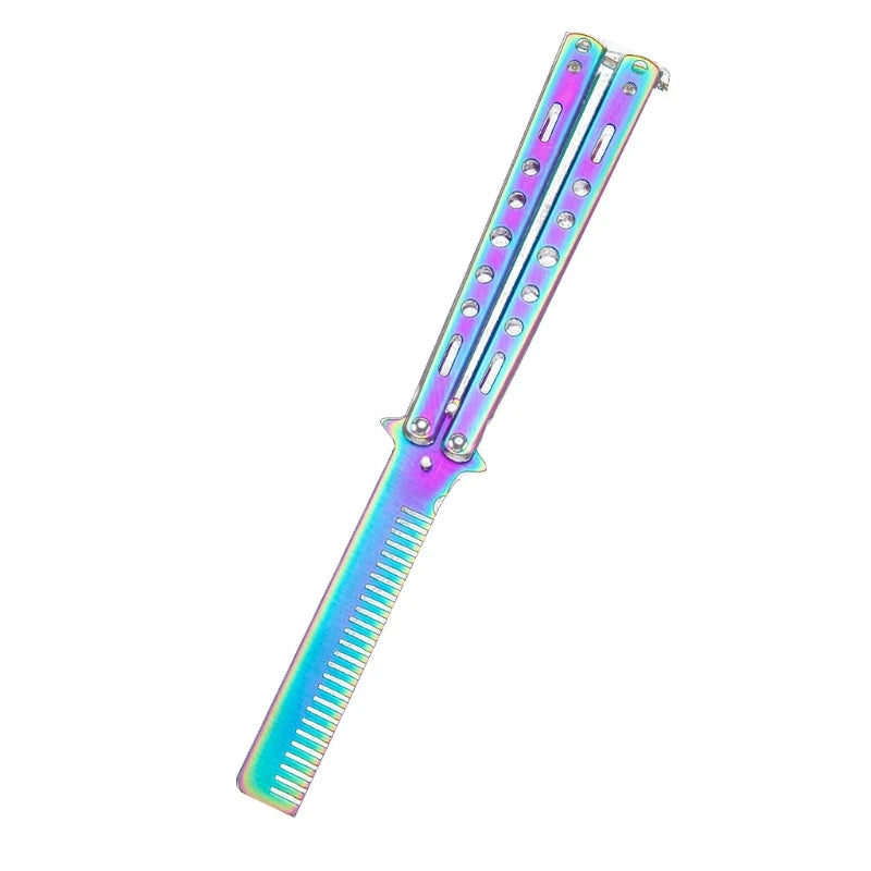 1Pc Outdoor Camping Practice Combs Foldable Butterfly Comb Knife Stainless Steel Modeling Tool for Beginner Learning Tool