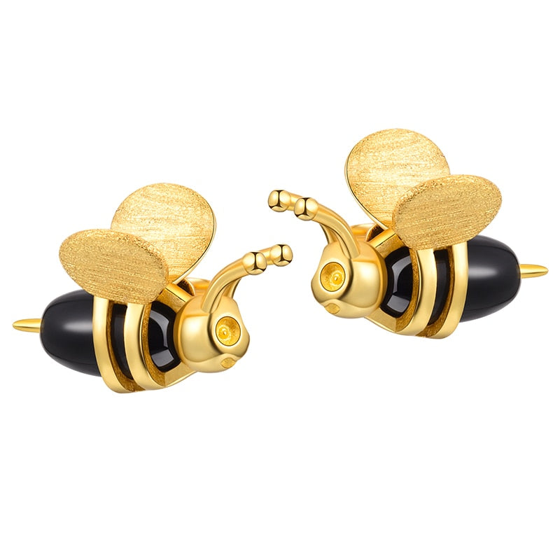 Lotus Fun 18K Gold Lovely Honey Bee Stud Earrings Real 925 Sterling Silver Handmade Design Fine Jewelry Earrings for Women Gift