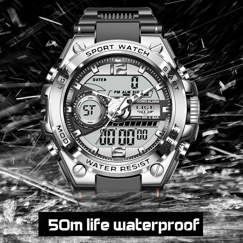 Relogio Masculino 2022 LIGE Sport Men Quartz Digital Watch Creative Diving Watches Men Waterproof Alarm Watch Dual Display Clock