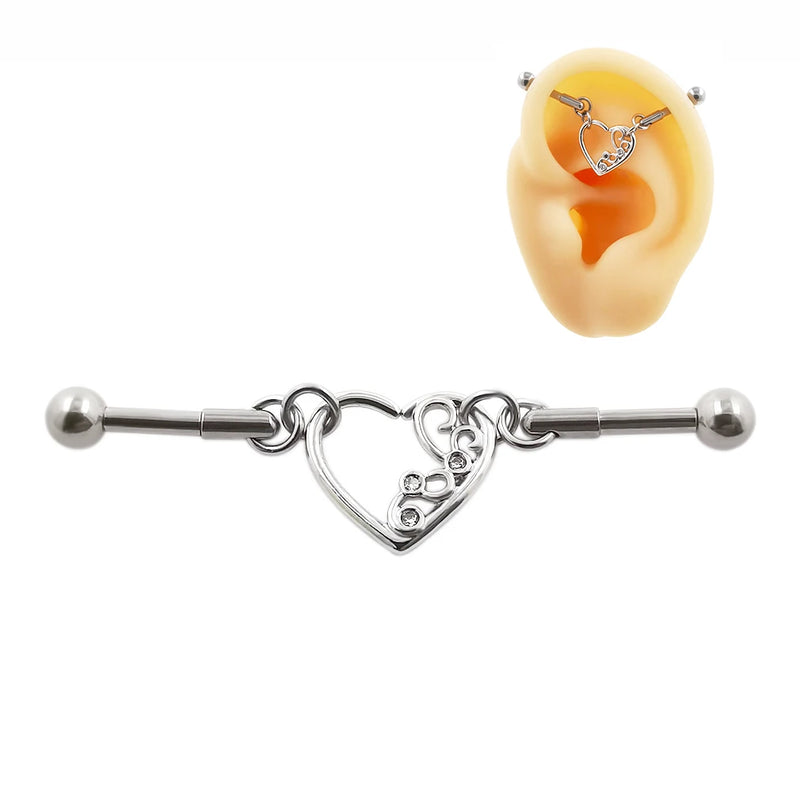 JHJT 14G Heart Industrial Piercing Surgical Steel Industrial Barbell Handcuffs Cat Star Cartilage Earring Body Jewelry