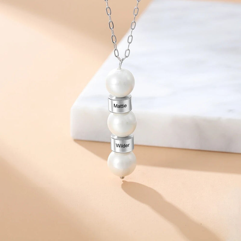 JewelOra Personalized Engraving Pearl Necklace Stainless Steel Custom Name Beads Pendant Necklaces Jewelry Anniversary Gifts