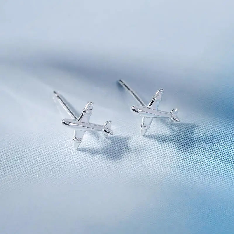 925 Sterling Silver Airplane Stud Earrings For Women Girls Wedding Gift Pendientes Mujer Female Pendientes Brincos