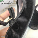 Daitifen 2022 New Velvet Mary Jane Buckle Shoes Women Lady Female Flat Pumps 벨벳 메리제인 슈즈 Instagram Style Casual Solid Black Beige