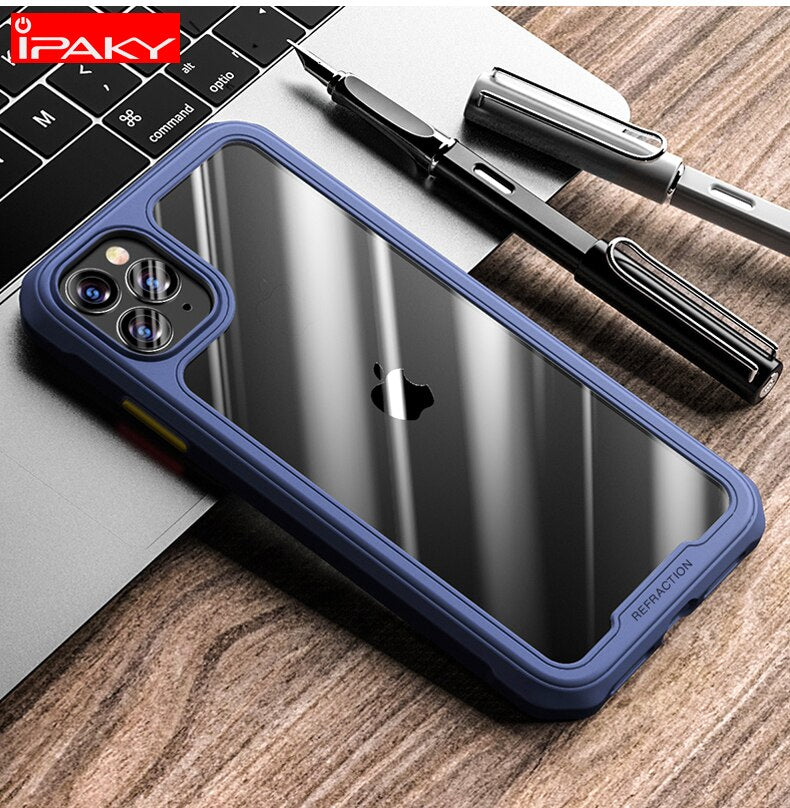 IPAKY for iPhone 12 Case Colored Buttons Silicone Acrylic Mixed 7 8 Plus SE Xr Xs Transparent Case for iPhone 11 12 Pro Max Case