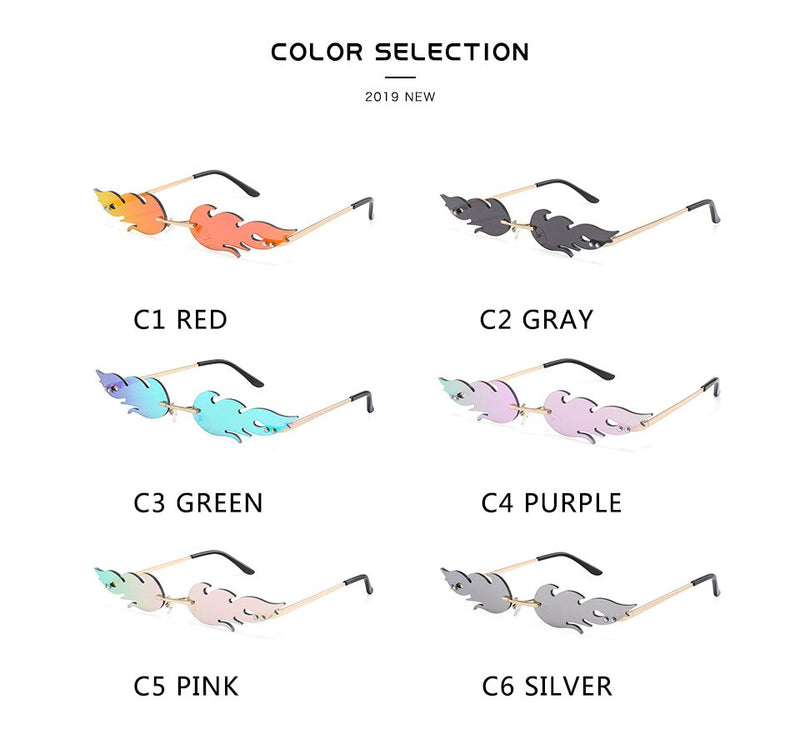 2022 New Fashion Fire Flame Sunglasses Women Men Brand Design Rimless Wave Eyewear Luxury Trending Narrow Sun glasses Streetwear