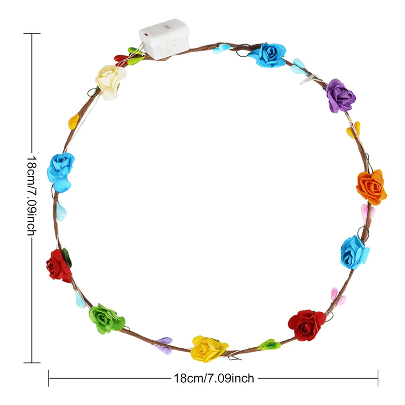 12PCS Flower Wreath Luminous 10-LED Headpiece Garland Crown Flower Headband Glowing Wreath For Wedding Party Christmas Garlands