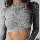 CHRLEISURE Workout Tops For Women Long Sleeve Sports Solid Colour Top Fitness Running Sexy Push Up Elasticity Seamless Top