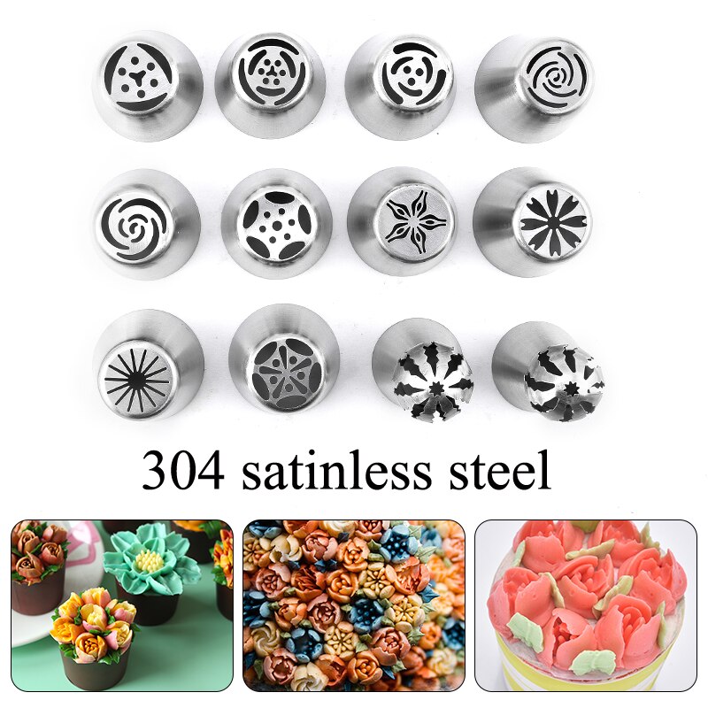 Russian Stainless Steel  Pastry Case 15Pcs Cake Decorating Tools Set Tulip Nozzles Frosting Confectionery Professional Large