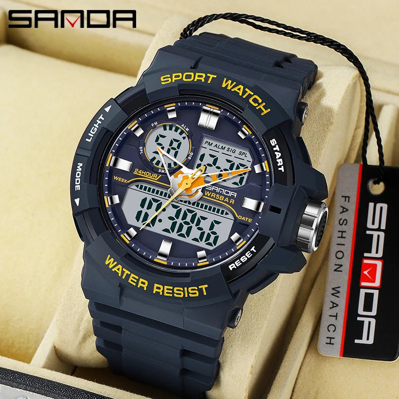 SANDA Waterproof Sports Watch Men's Clock LED Digital Quartz Watch Top Brand Luxury Men G style Luminous Watch Relogio Masculino