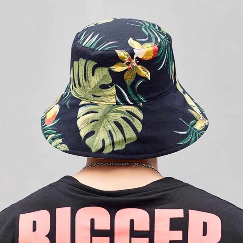 Large Size Summer Fisherman Hat Reversible Cartoon Bucket Hats For Men Street Hip Hop Panama Beach Cap Hawaii Style Fishing Hat